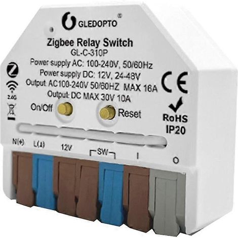GLEDOPTO ZigBee 3.0 Ein/Aus-Relais-Schalter, AC/DC-Netzteil, Sprachsteuerung per App, kompatibel mit Alexa, Tuya und SmartThings GL-C-310P (1/5)