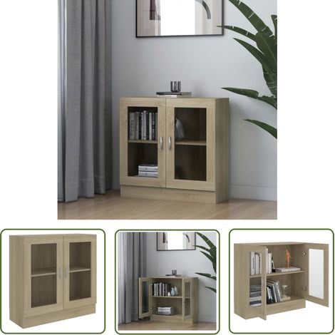 The Living Store Armoire à vitrine Chêne sonoma 82,5x30,5x80cm Bois d'ingénierie - Bibliothèque - Meuble TV - Rangement Intérieur - Armoire Vitrée - Commode (1/5)