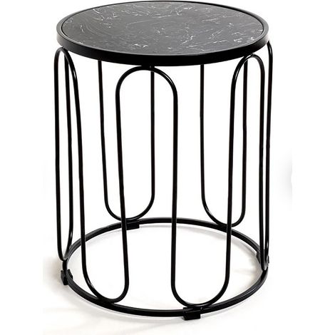 Table d'appoint en métal et marbre coloris noir - Diamètre 40 x Hauteur 50 cm -PEGANE- (1/4)