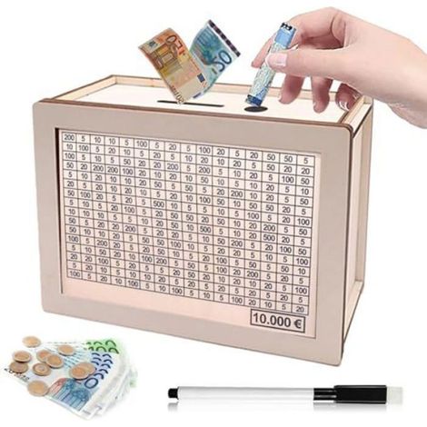 Tirelire En Bois - Compteur Numérique Réutilisable - Pour Enfants - Avec Stylo Effaçable - 1 Pièce (1/3)