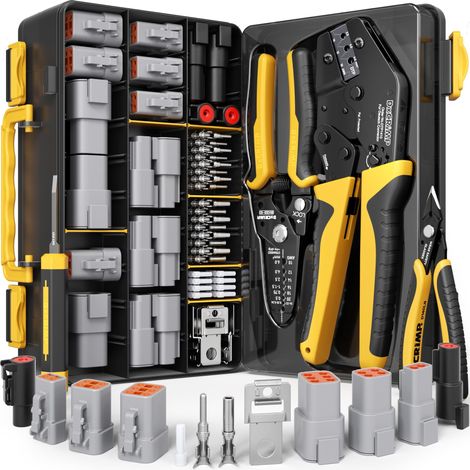 Kit Pince à Sertir pour Connecteurs Série DTP, 1/2/4/6 Broches Connecteurs Étanches (14-10 AWG/2.5-6.0mm²), Pince à Cliquet, Dénudeur et Outils d'Extraction, Compatible avec DTP (1/5)