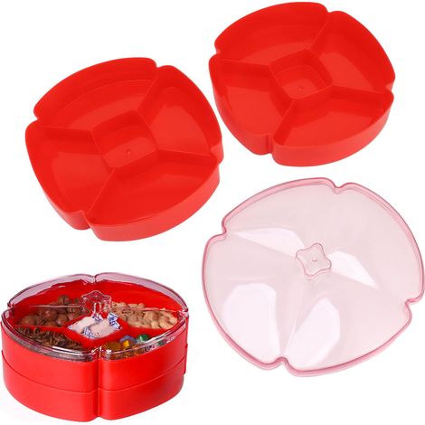 Coupe à fruits à double compartiment, idéale pour les fêtes du Nouvel An, bonbonnière, plat de service original pour table basse, plateau à fruits et noix, boîte à fruits secs, rouge. (1/5)