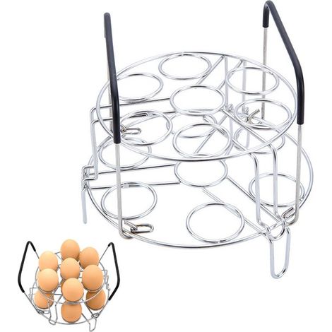 Soporte apilable para huevos, Hueveras, Rejilla para huevos, Cocedor de huevos, Con mango de silicona resistente al calor, Soporte para 14 huevos (1/5)
