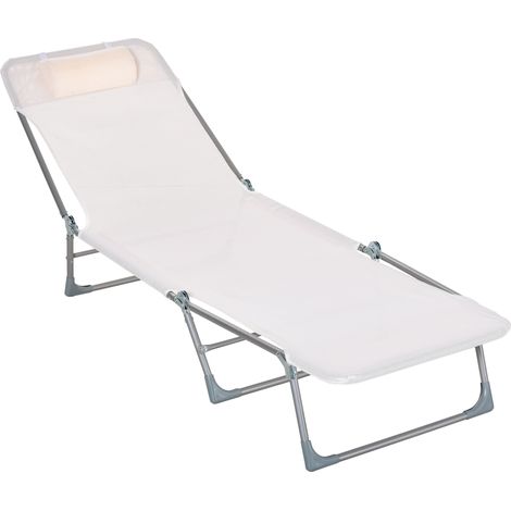Transat inclinable pliable oreiller dossier réglable 5 niveaux crème