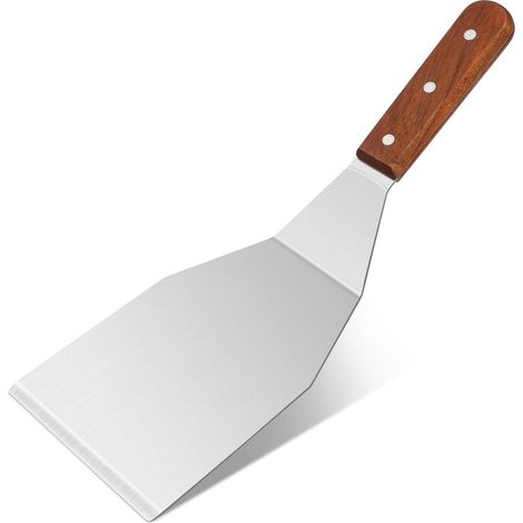 Spatule Cuisine Inox - 1 Pièce - Acier Et Bois - Résistante Chaleur - Barbecue Crêpe Pizza - 34x11 Cm (1/5)