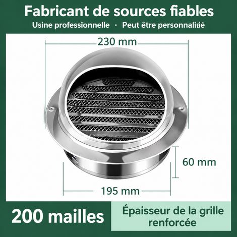 Chapeau aération mural inox 201 renforcé 200 mm modèle économique garantie 80 ans 22,5 × 22,5 × 15,5 cm 290 g – Livraison gratuite (1/4)