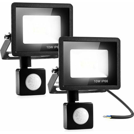 2 10W Luz de seguridad con sensor de movimiento PIR, reflector LED inteligente, luces para exteriores 800 lúmenes 3000K blanco cálido, foco LED para exteriores impermeable IP66 para jardín, garaje, po (1/5)