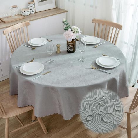 Runde Jacquard Tischdecke 200 cm Mittelgrau Wasserabweisend Pflegeleicht