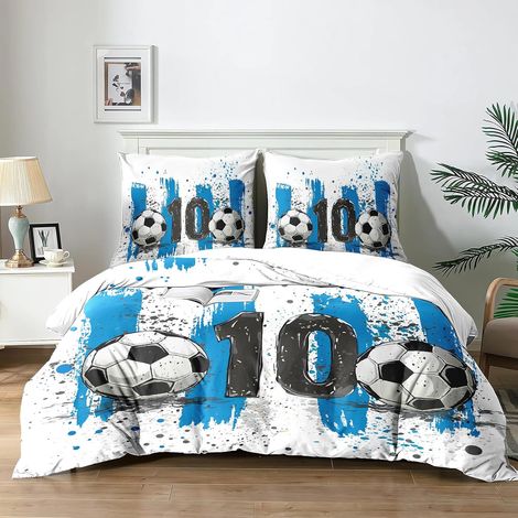 Housses de Couette Football Enfant 200x200cm Parure de Lit Sport Football Motif pour- Housses en Microfibre lavables en machineavec Fermeture Éclair et 2 Taies d'oreiller 65x65cm (F12x200) - 200x200 (1/5)