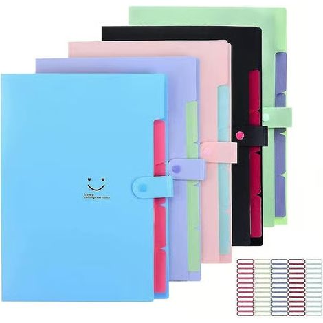 Lot de 5 dossiers extensibles, organisateur de documents accordéon, papier A4, dossier en plastique, 5 compartiments, dossiers extensibles pour école, bureau (1/5)