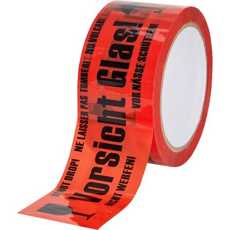 baytronic Nastro adesivo in polipropilene Vorsicht Glas, 66 m x 50 mm, rosso (1 rotolo)