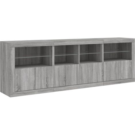 Credenza cassettiera mobile contenitore organizer cucina soggiorno salotto con luci LED sonoma 202 x 37 x 67 cm grigio 020030067