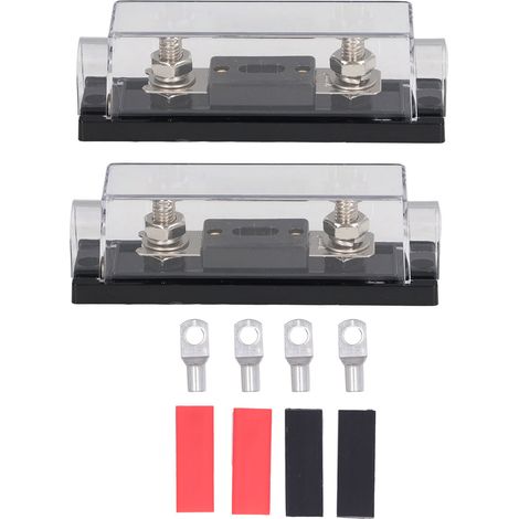 GARRYFIZH Porte-fusibles, 2PCS 200A 48V Porte-fusibles avec 4PCS Bornes 4 PCS Tubes Thermorétractables pour Voiture Camion RV Bateau