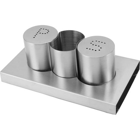 Ensemble de salière et poivrière en acier inoxydable avec porte-cure-dents et plateau, distributeur d'épices et condiments, accessoires de cuisine (1/5)