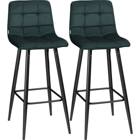 Barhocker küche 2er-Set mit rutschfesten Fußkappen, modernes Design, Stahlbeinen, Samtbezug, bis 120 kg, 42 x 47 x 105 cm, Grün