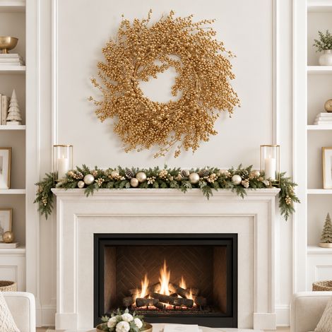 Ghirlanda dorata con bacche per decorazioni natalizie, diametro di 58 cm (1/4)