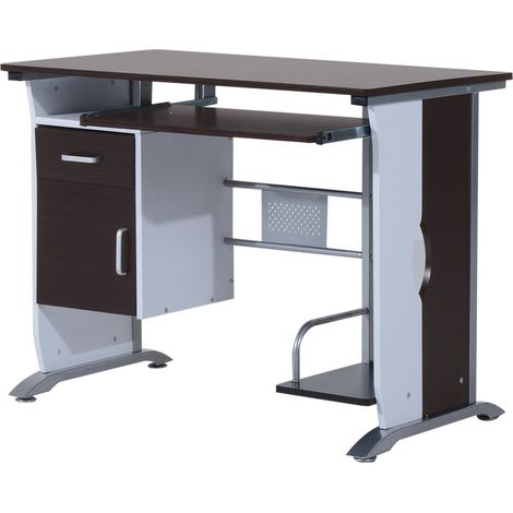Bureau informatique MDF brun-noir et blanc (1/5)