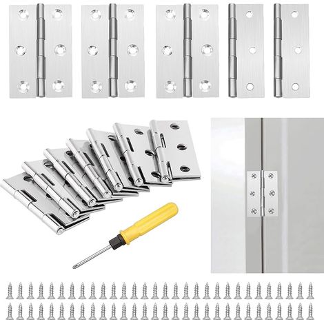 10 PCS Charnières de Portes 75 50MM Paumelles de Porte Inox, Petites Charnières Meuble de Piables avec tournevis et 60 PCS Vis pour La Maison Porte Tiroir Matériel Armoire Garde