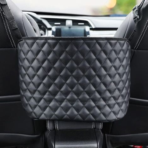Organisateur de siège de voiture, support de portefeuille de voiture, organisateur de dossier de siège en cuir, sac de grande capacité (noir)
