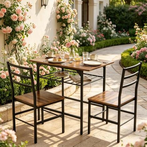 Ensemble repas moderne gain de place (1 table + 2 chaises) mobilier compact (1/5)