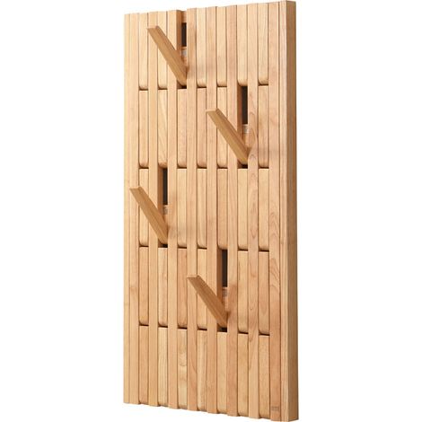 HOME DELUXE Garderobenpaneel QUEST Hellbraun - 55 x 4 x 105 cm Aus Kautschukbaum Hakenpaneel, Wandgarderobe, Kleiderhaken Hakenpaneel, Wandgarderobe, Kleiderhaken
