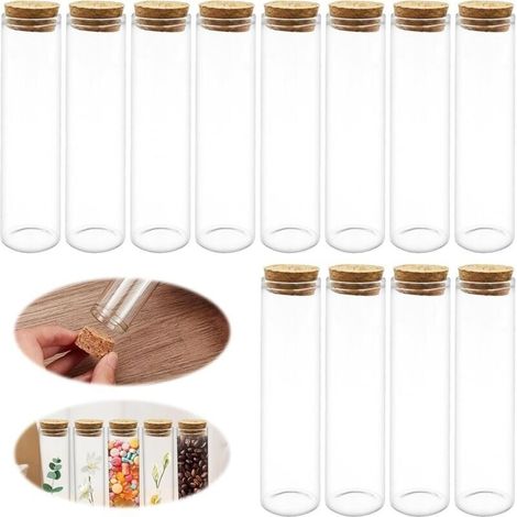 Lot de 30 tubes à essai en verre transparent plat de 22 x 100 mm avec bouchons en liège, pour plantes, expériences scientifiques, sels de bain et bonbons.