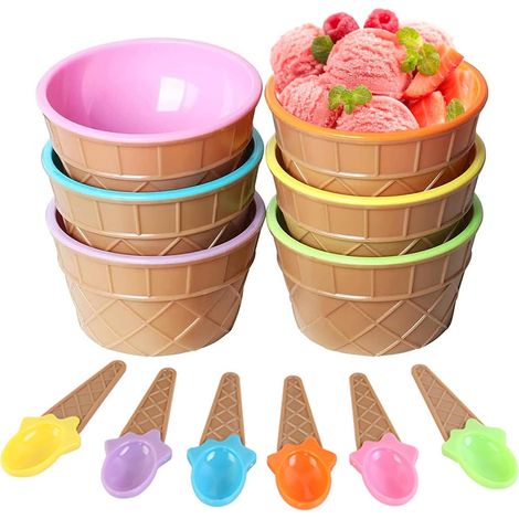 6er-Pack Eisschalen und -löffel, Eisschalen aus Kunststoff, Dessertbecher für Eiscreme, Joghurt, Partyzubehör (1/5)