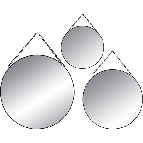 Atmosphera – Lot de 3 miroirs ronds en métal noir – Diamètre 20/24/29 cm – Chaîne intégrée pour suspension facile – Décoration intérieure (1/6)