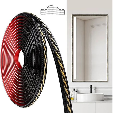 Moulures PVC autocollantes, 600cm×2cm, noir or. Idéales pour plafonds, murs, bordures, miroirs, plin - Or Noir (600cm×2cm) 600cm×2cm (1/5)
