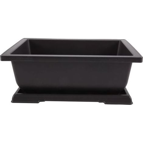 1 pot de fleur rectangle, plastique noir, 29 x 21 x 10,5 cm, avec trous de drainage, pour balcon jardin intérieur (1/4)
