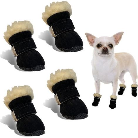 Scarpe per cani, protezione per le zampe, per uso esterno, set di 4 scarpe per cani, protezione invernale per le zampe, stivali da neve per cani, antiscivolo, stivali invernali caldi (1/5)