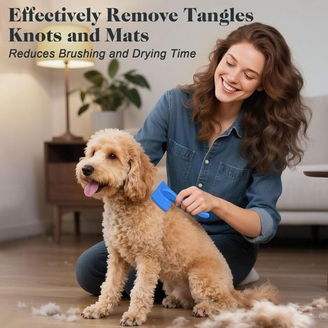 Peigne pour animaux - convient aux chats, golden retrievers, etc., démêle efficacement - lot de 2, bleu (1/5)