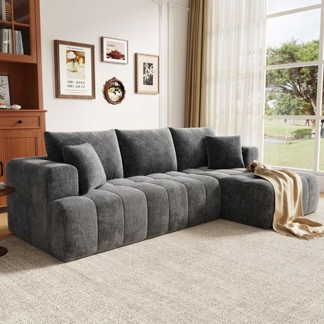 Canapé d'Angle Modulaire en L - Design Cloud sans Montage - Confort Moelleux - Salon Appartement - 244,5x136x79cm Chenille Gris (1/5)