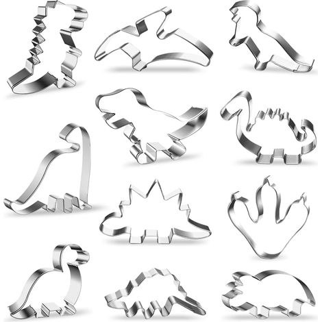 Dinosaur Cookie Cutters Set of 11 Stainless Steel Multifunction Fondant Cake Decorating Biscuit Cake Cutter Dishwasher Safe (1/5)