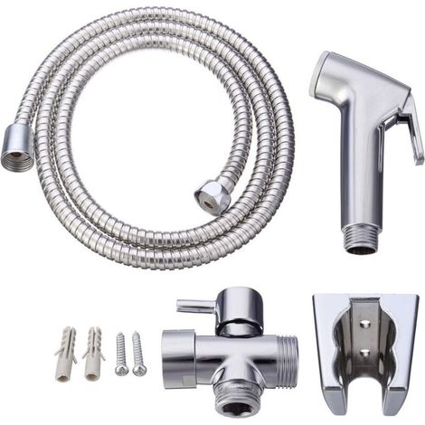 WC-Hygiene-Set. 3-Wege-Armatur + ABS-Bidetbrause + 1,5 m Schlauch + Halterung