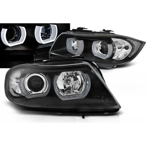 Paire de feux phares BMW serie 3 E90/E91 de 2005 a 2008 Xenon angel eyes led 3D noir-27361188 (1/4)