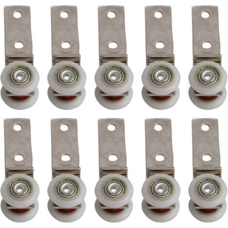 Pair 6,5 x 1,9 cm Coude de conduit en métal Roulement Bloc de poulie avec deux Plastique de roue pour porte coulissante fenêtre Cabinet (1/4)