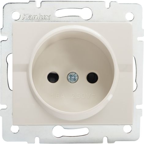 Kanlux LOGI Single Flush-Mount Wall Power Socket Outlet, Cream, 16A 250V AC, 2P Ungrounded, Screw Terminals, IP20 Indoor, for Lighting Installations, 25144 (1/2)