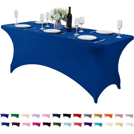 Nappe extensible en spandex pour table de 1,80 m, taille universelle, idéale pour les fêtes, banquets, mariages et événements - Bleu classique (1/5)