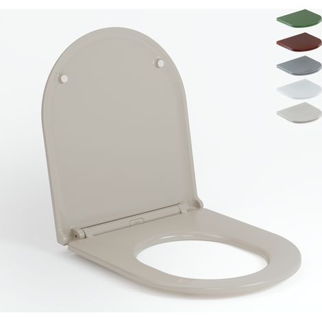 AquaWise Cuvette Toilette Forme D Siège de Toilette avec Frein de Chute et Charnière Réglable Fermeture en Douceur Antibactérien Duroplast Beige (1/4)
