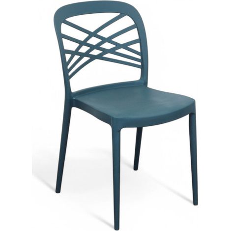 Sedia in resina senza braccioli con schienale design intrecciato impilabile per giardino Harmoni - Verde petrolio (1/4)