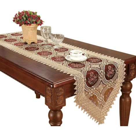 Nappe De Table Rectangulaire - Lin Et Coton Avec Franges - Imperméable - 40 X 180 Cm - Pour Table À Manger Café Ou Buffet - 1 Pièce (1/5)