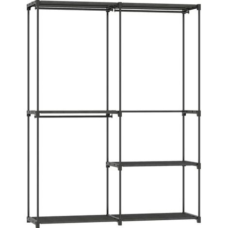 Portant à vêtements portable, structure en métal, étagères en tissu, grand espace de rangement, noir