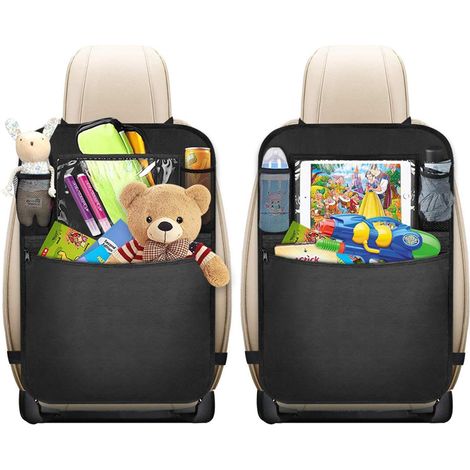 Housse de protection dossier siège auto x 2 pièces, organiseur de banquette arrière pour enfants, sac multifonction avec grandes poches et compartiment transparent pour iPad/tablette, tapis anti-coups (1/5)