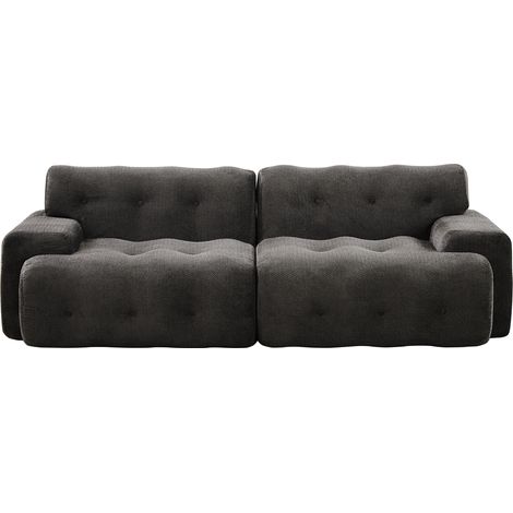 Divano 2 Posti in Ciniglia, Schienale Ergonomico, Ampi Braccioli, Bottoni Cuciti, Grigio 224 x 104 x 66 cm (1/5)