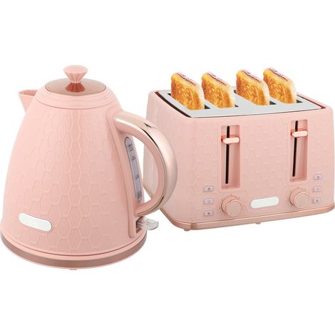 Kettle Toaster Set, 1.7L 3000W Fast Boil Jug Kettle, 4 Slice Toaster with 7 Level Browning Controls, Light Pink (1/5)