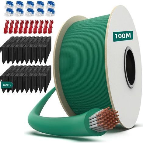 Cable Robot Tondeuse 100M + 200 Piquets + 10 Connecteurs de Câble + 10 Bornes de Connexion, Fil robot tondeuse, Câble pour robots tondeuses de Worx,Gardena,Bosch,Yard Force etc (1/5)