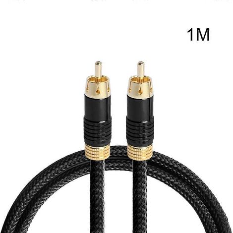 Câble RCA mâle vers RCA mâle pour caisson de basses, plaqué or, 1 m, noir (1/5)