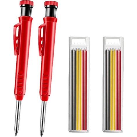 Crayon Chantier Solide 2 PCS, Crayon de Menuisier avec 12 Recharges , Crayon Mécanique, Taille-Crayon Intégré Marqueur de Travail Bois à Long Nez pour Architecte Menuiserie (1/5)