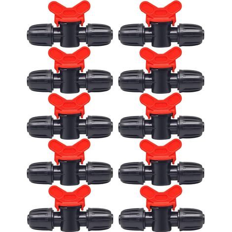 10 Pieces Irrigation Switch Valve, Irrigation Pipe Valve Switch, PE Plastic Garden Tap, Double Male Barbed Tap, for Garden Lawn Irrigation, for 16mm Hose